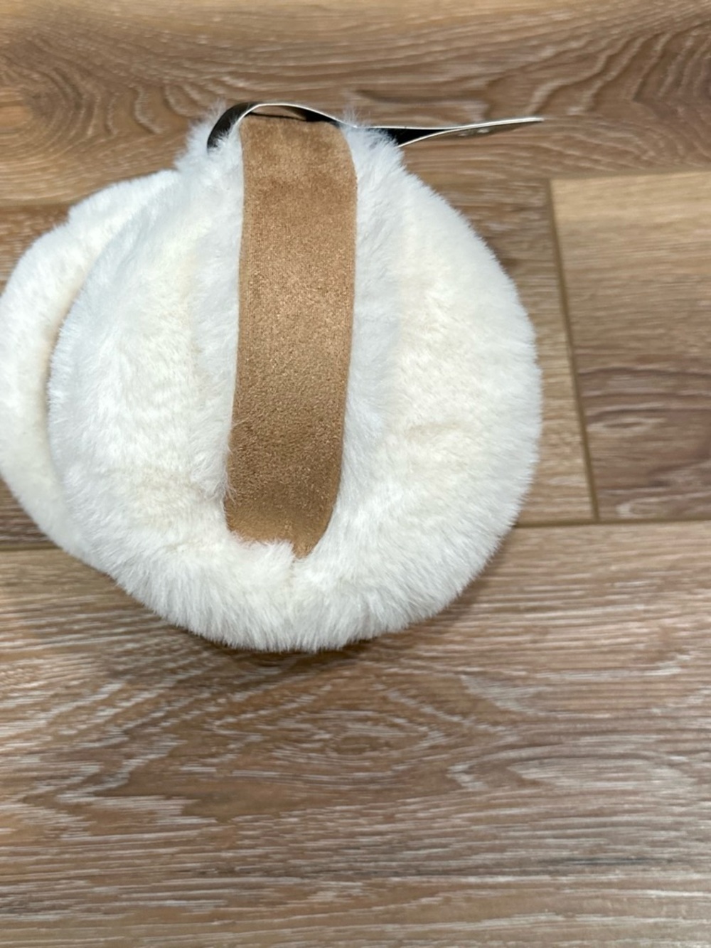 Cream Faux Fur Ear Muffs with Tan Suede Headband